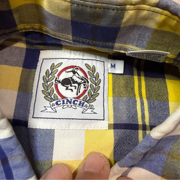Cinch Shirt Medium Yellow Plaid Long Sleeve Button Down Western Pocket Cowboy - Picture 4 of 6